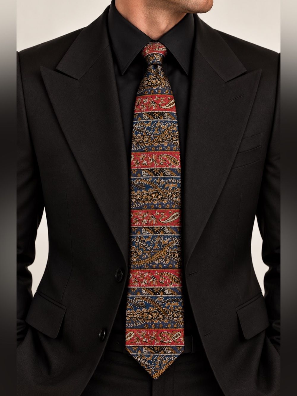 Barbara Blank Patterned Red & Blue Paisley Silk Necktie
